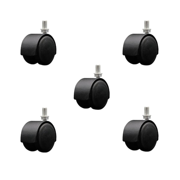 Service Caster 2'' Floor Safe Black Hooded Twin Wheel Caster 3/8 Threaded Stem, 5PK SCC-TS02S50D-NYU-FB-382458-5 - main